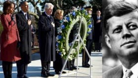 Los Obama y los Clinton visitan juntos tumba de Kennedy