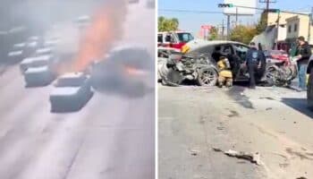 NL: Joven de 16 años provoca carambola; seis heridos y motociclista envuelto en llamas | Videos