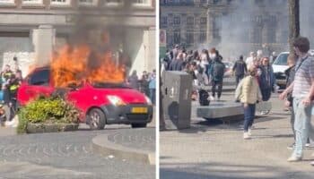 Conductor arde en llamas tras explotar su coche en la plaza Dam de Amsterdam